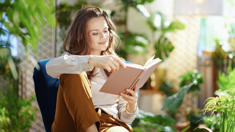 woman reading book