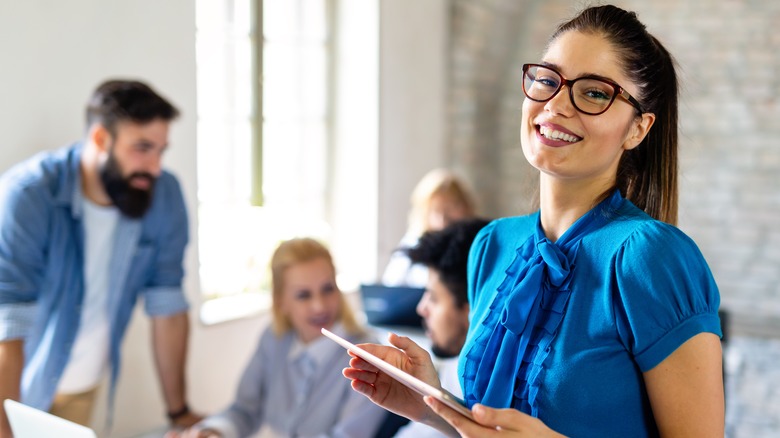 woman smiling at work
