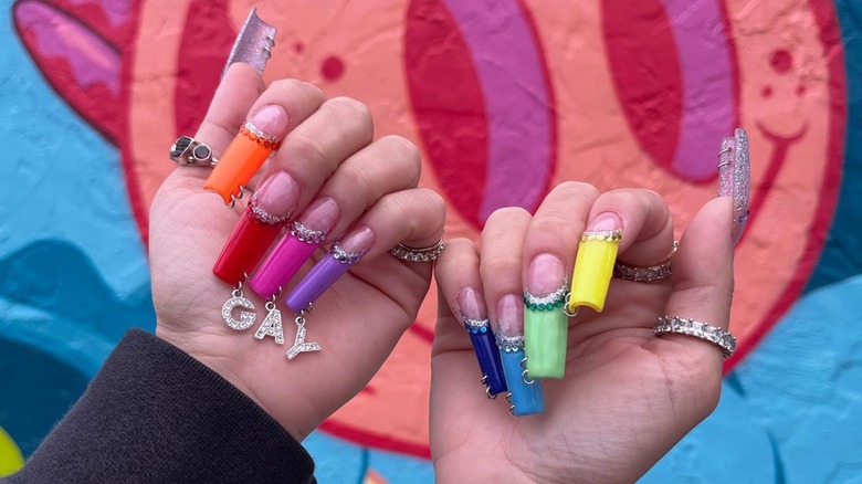 French manicure with charms