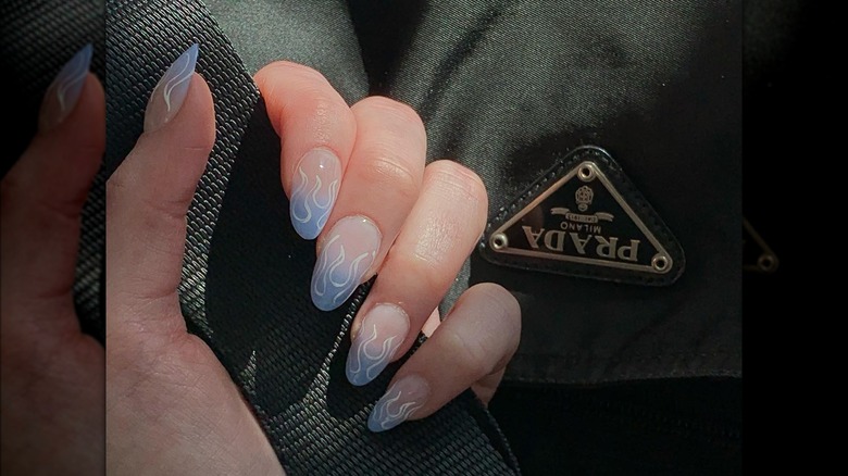 Blue flames French manicure