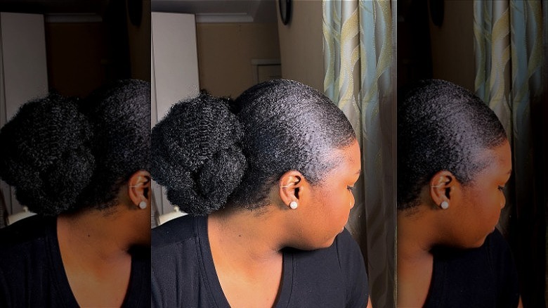 woman with low puff hair