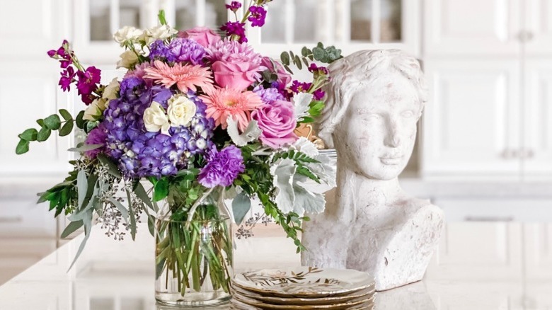 Bouquet of flowers on counter 