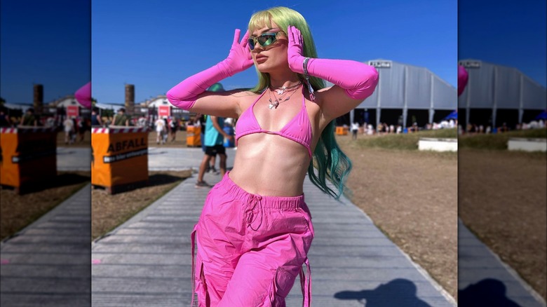 Pink bikini top cargo pants