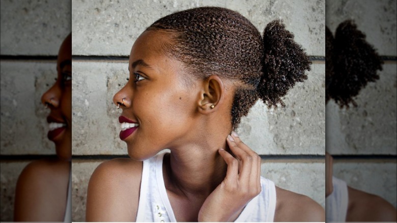 Slicked back hairstyle