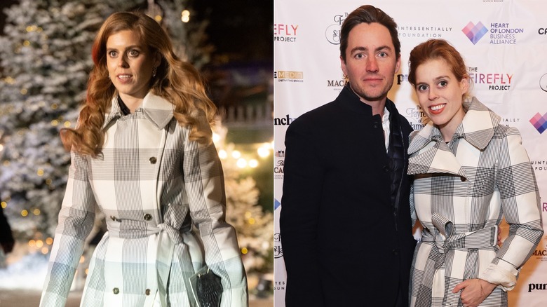 Princess Beatrice wearing white coat