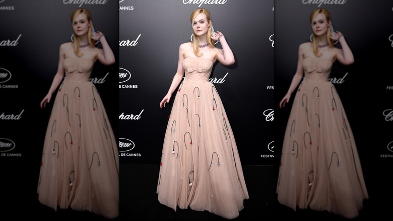 Elle Fanning wearing a pink strapless gown at the Cannes Film Festival 2019.