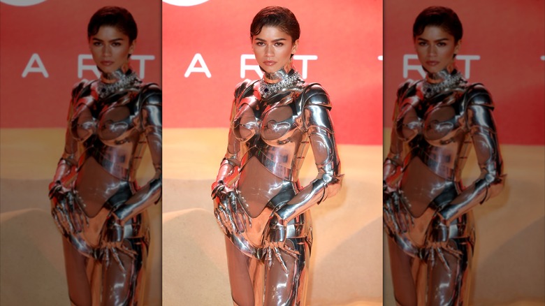 Zendaya wearing a suit of armor at the "Dune: Part Two" London premiere.