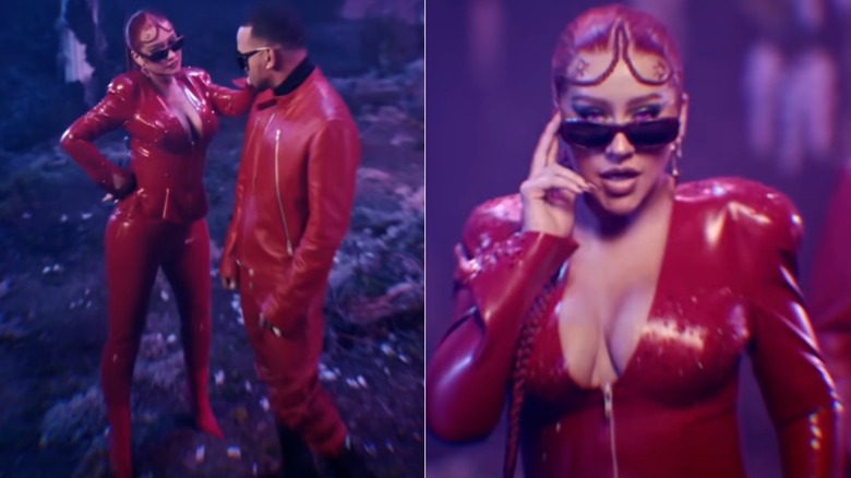 Christina Aguilera and Ozuna in the "Santo" alternative video.