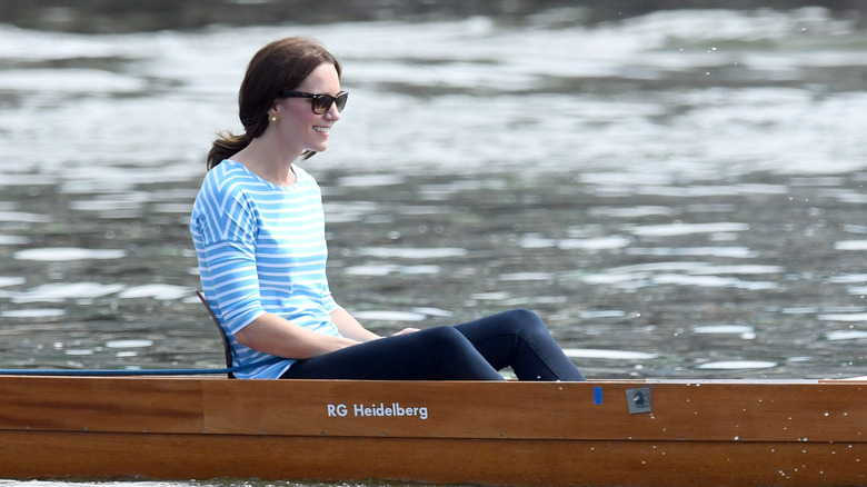 Kate Middleton in blue-and-white stripes