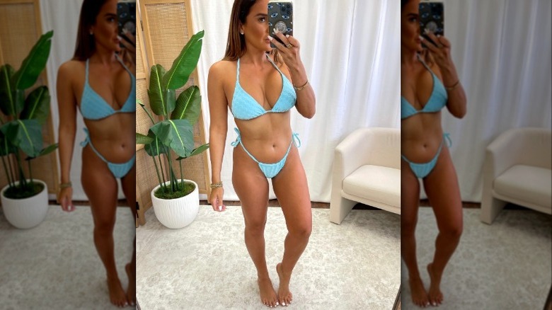 Woman modeling terry cloth bikini