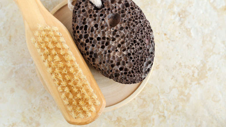 Pumice stone and exfoliating brush