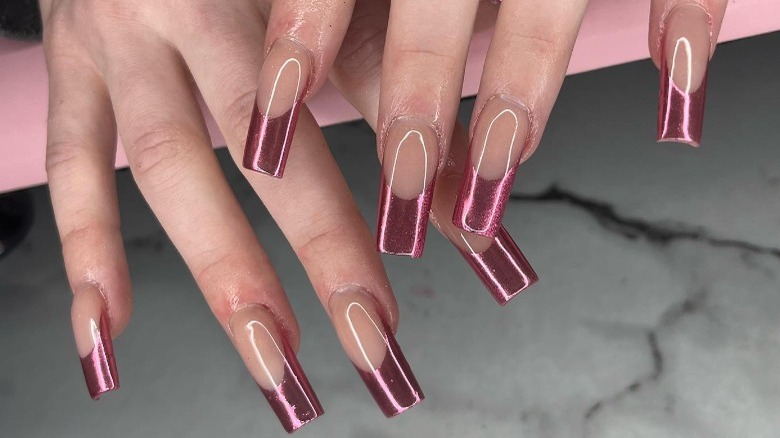 person with square French manicure 