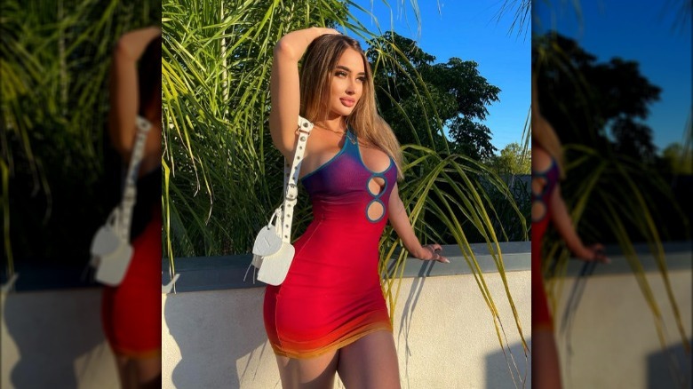 Woman wearing short ombre dress