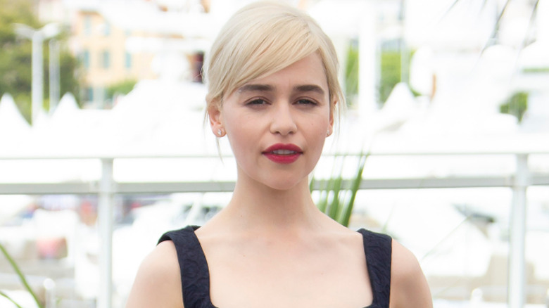 Emilia Clarke with red lipstick