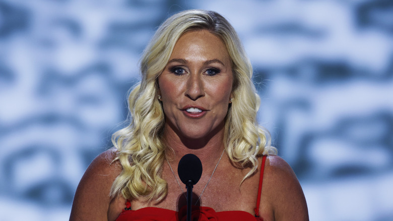 Marjorie Taylor Greene in a red dress