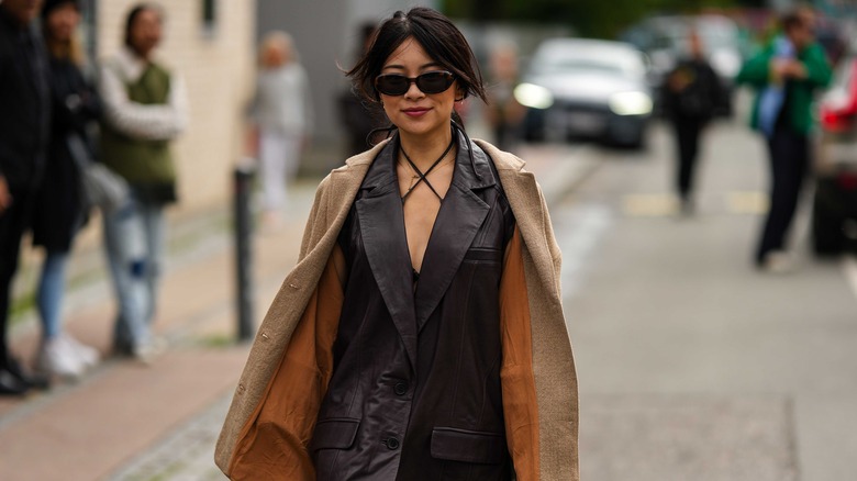 Woman wearing brown outfit
