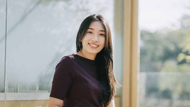 Woman with long straight hair