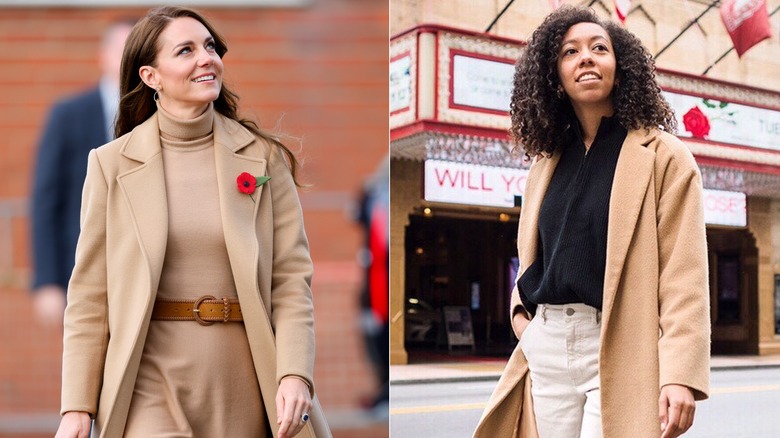 Kate Middleton and model wearing camel coats