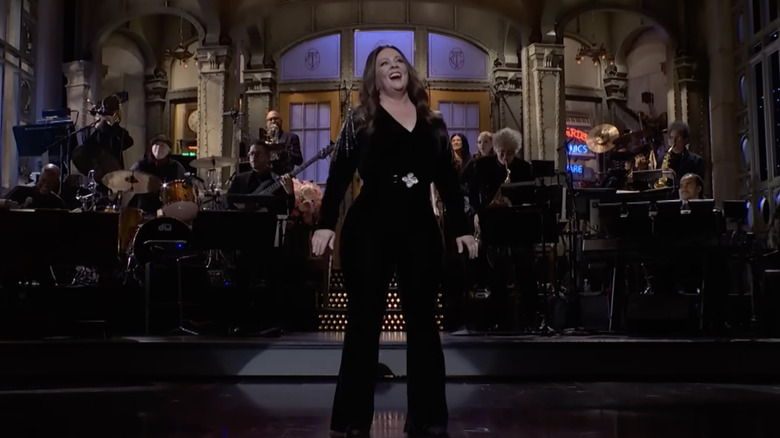 Melissa McCarthy performs her monologue while hosting "Saturday Night Live"