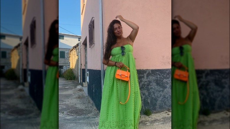 Woman wearing neon green dress