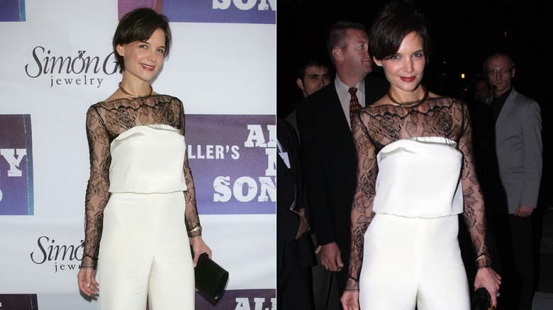 Katie Holmes poses for photos at the opening night premiere of the Broadway show All My Sons in 2008