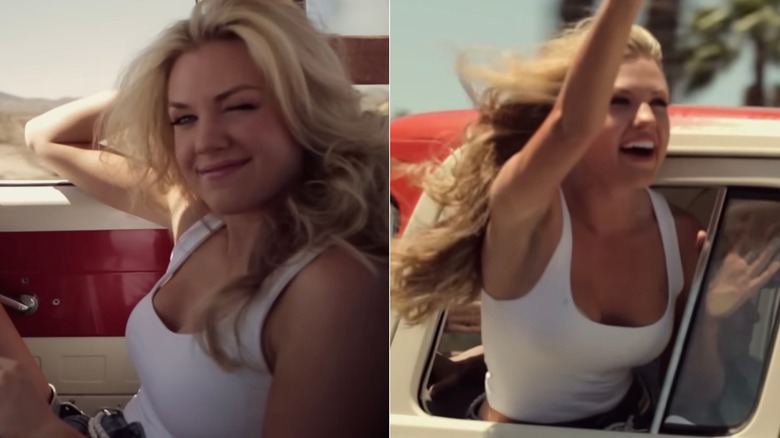 Erika Kirk in a vest and shorts in She's My Kind of Crazy official music video