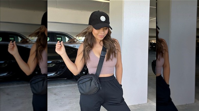 Woman wearing belt bag