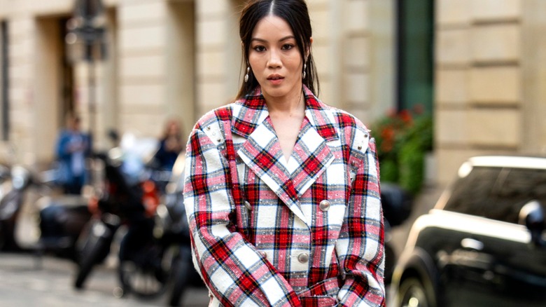 Jenny Tsang wearing red and white plaid