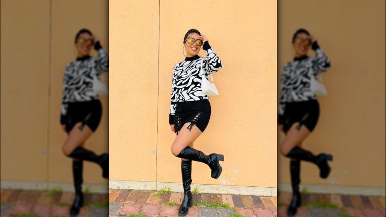 Woman wearing black platform boots