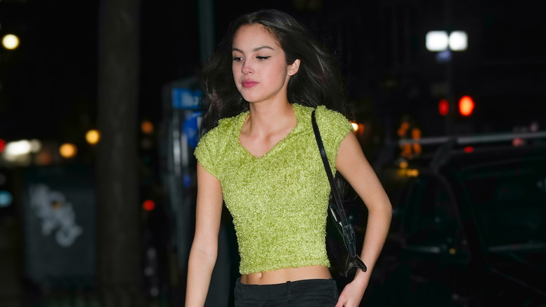 Olivia Rodrigo green fuzzy top