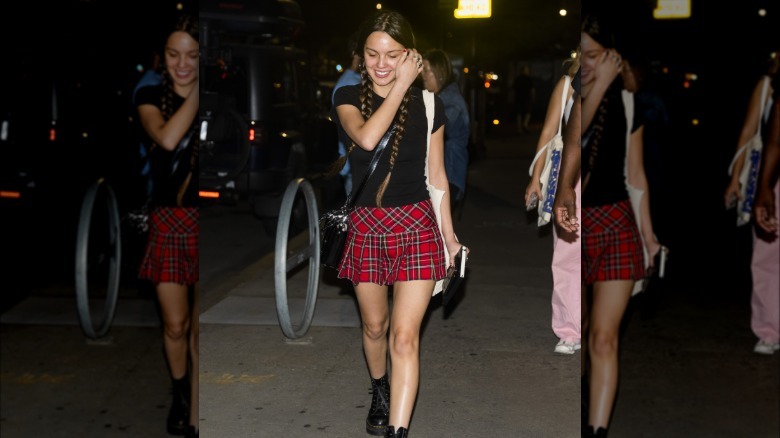 Olivia Rodrigo red bra top and skirt