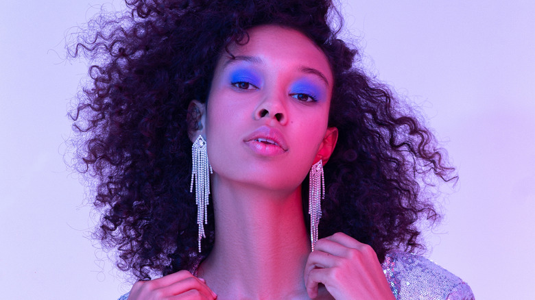 Woman wearing blue eyeshadow