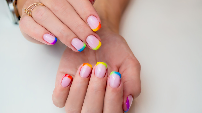 Rainbow-colored manicure