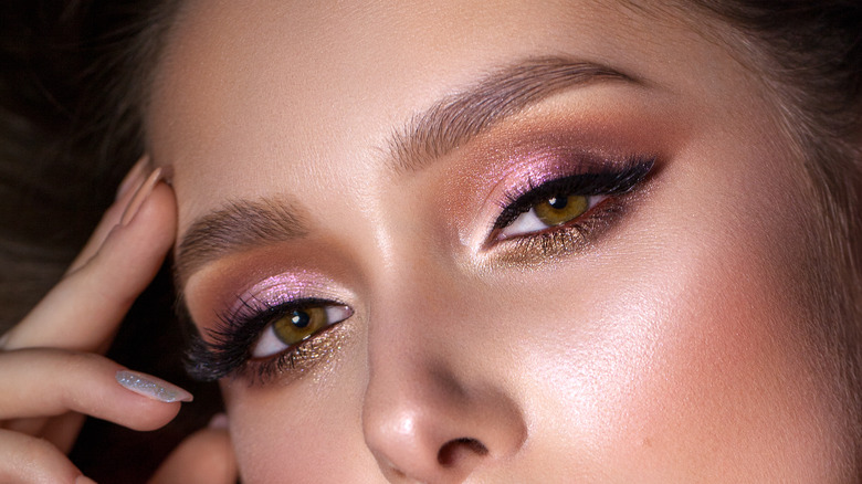 Eyes with makeup and highlighter