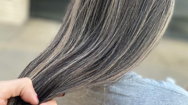 Herringbone highlights on long hair
