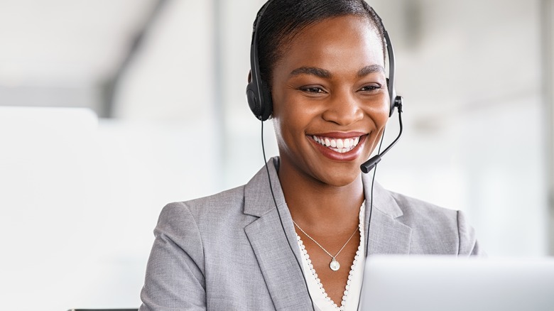 woman wearing headset