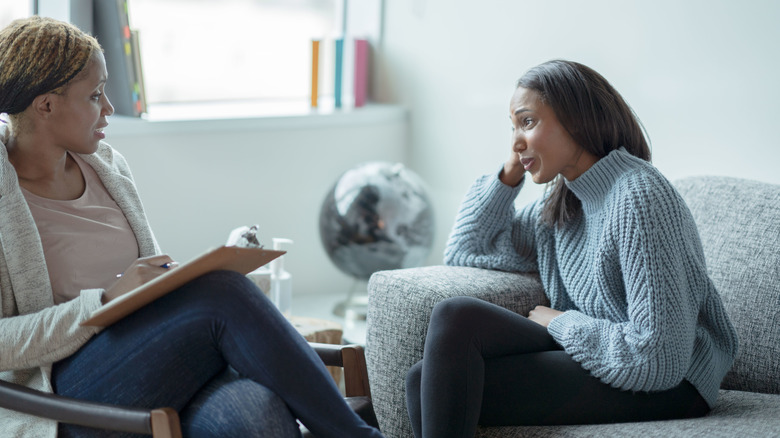 woman talking in therapy