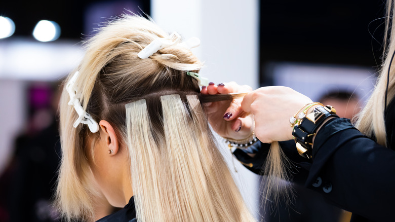 head with tape-in extensions