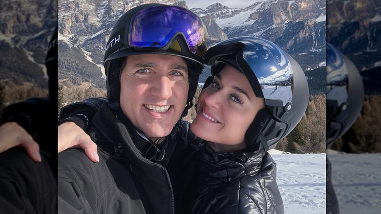 Katy Perry and Justin Trudeau taking a selfie in the snow