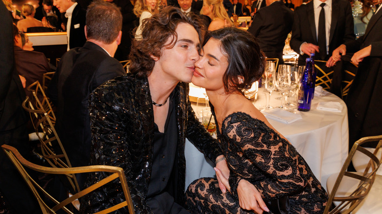 Timothée Chalamet and Kylie Jenner kissing at the Golden Globes