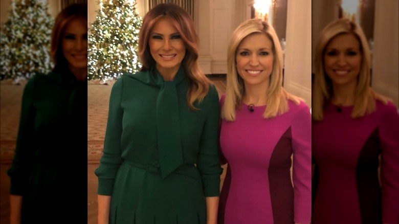 Melania Trump and Ainsley Earhardt stand together for a photo in the White House