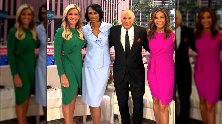 Ainsley Earhardt, Harris Faulkner, Kevin O'Leary, and Lisa Boothe stand together for a photo