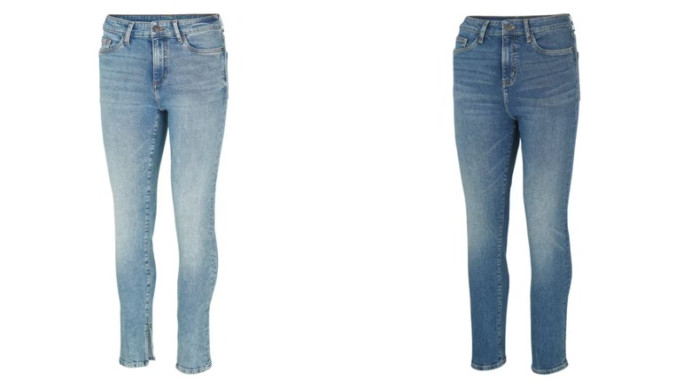 Two pairs of Aldi Jeans, one in light wash and one in dark wash