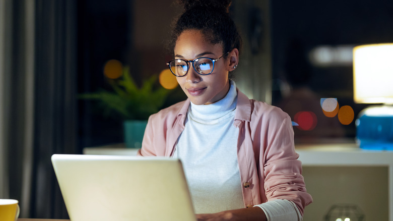 woman working at night 