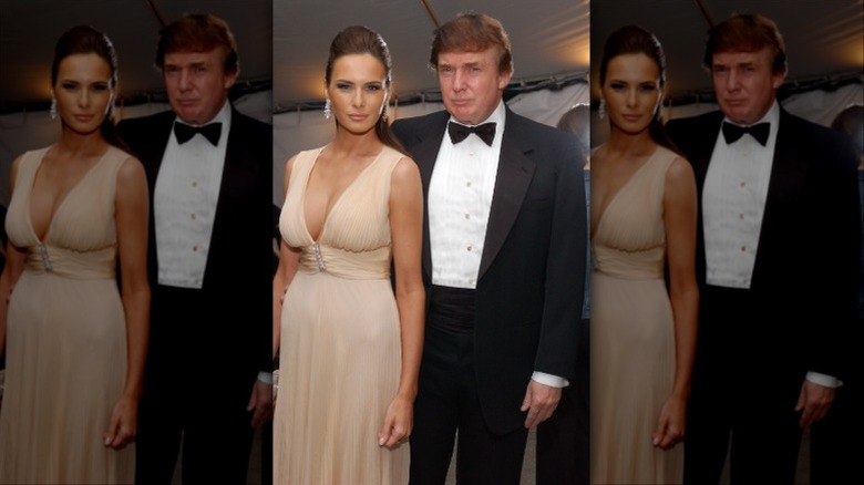 Melania Trump and Donald Trump are photographed at the 2003 Met Gala gathering