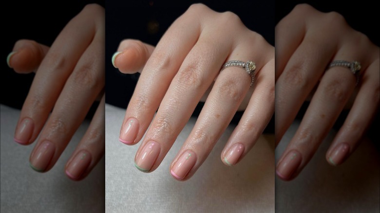 Green and pink baby French tips