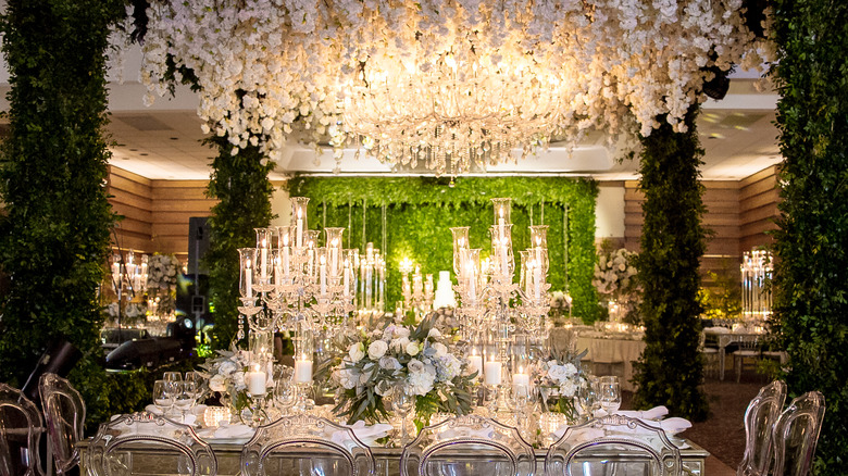 Hanging white floral arrangement