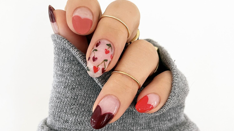 Heart cherry nail art