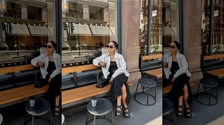 woman wearing black casual maxidress