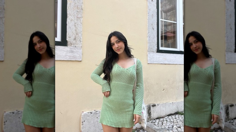 woman in green dress